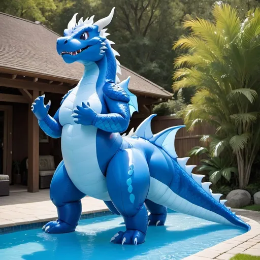 Prompt: Blue Body, Dragon, Male Dragon, Cartoon, Inflatable, Pooltoy, Big Belly, Massive Tail, Large Tail, Inflatable Tail, Large Stomach, Wet, Latex Bodysuit, Tight Suit, Female Body, Wetsuit, Gigantic Tail, Enormous Tail, High Quality, Inflatable Tail, Blown Up Tail, Blown Up Body, Overinflated, Enormous Body