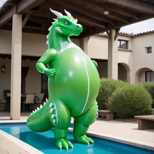 Prompt: Blue and Green Body, Dragon, Cartoon, Inflatable, Pooltoy, Big Belly, Massive Tail, Large Tail, Inflatable Tail, Large Stomach, Wet, Latex Bodysuit, Tight Suit, Female Body, Wetsuit, Gigantic Tail, Enormous Tail, High Quality, Inflatable Tail, Blown Up Tail, Blown Up Body, Overinflated, Enormous Body, Hazmat Suit, Hazmat Outfit, Gas Mask