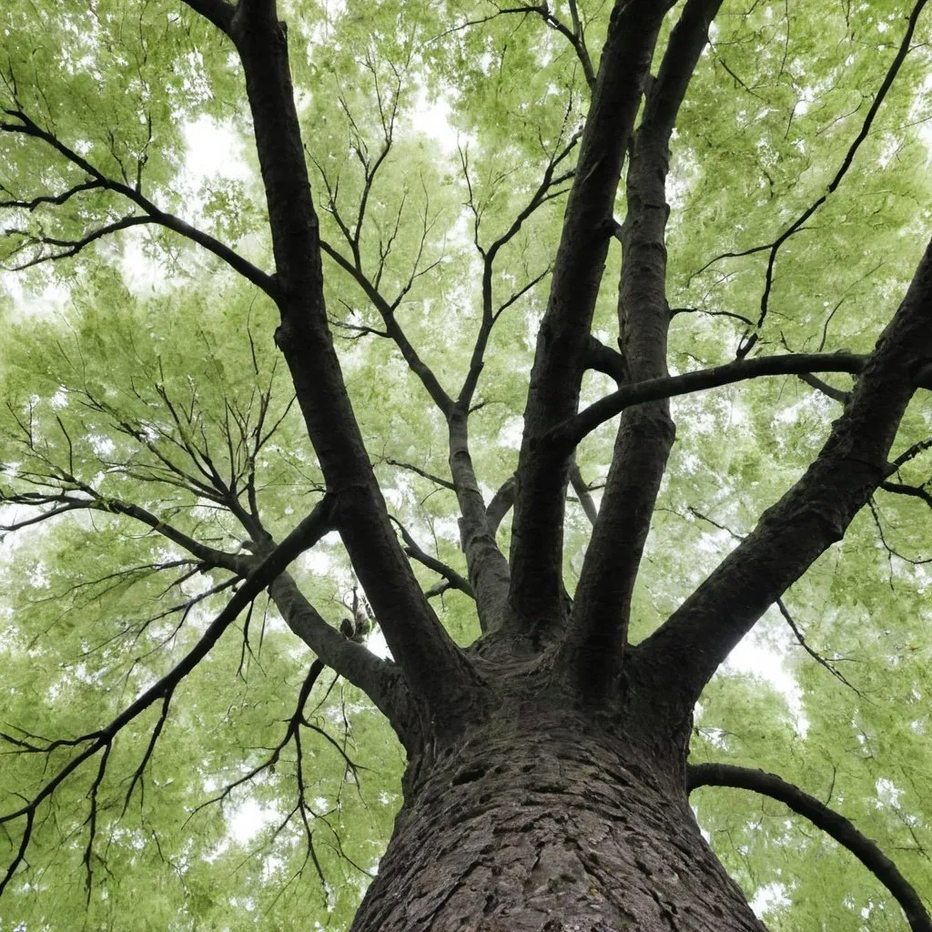 Prompt: images of the trees where a girls setting below here 