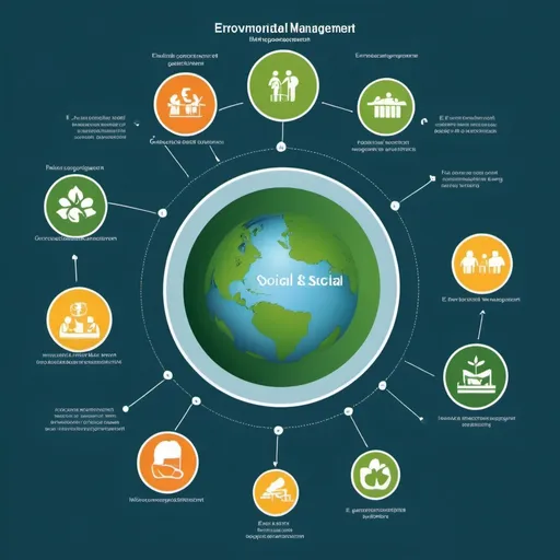 Prompt: I want to create an image like an inforgrafic of an Environmental and social management system. The system includes E&S policies, people with enough capacities, E&S procedures, reporting and a complaint mechanism
