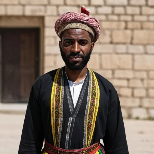 Prompt: Black man wearing kurdish clothes 