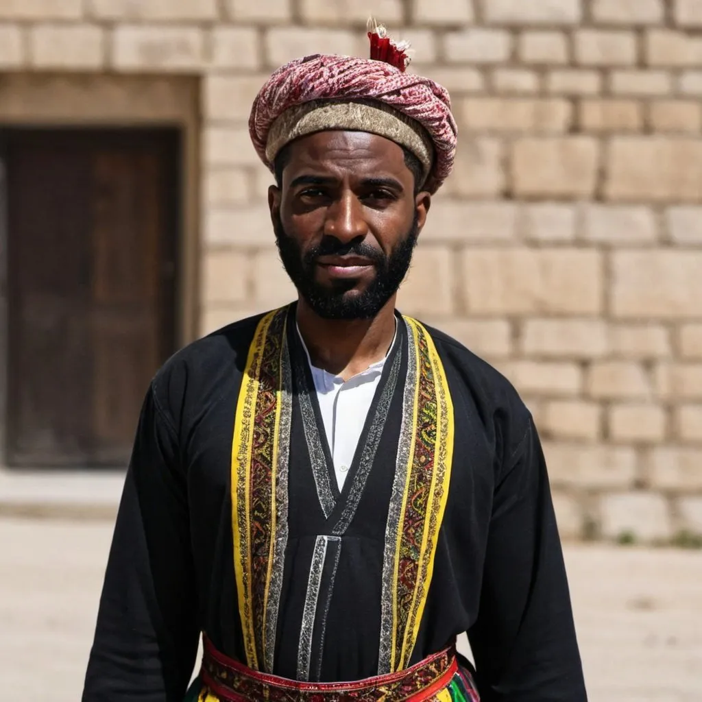 Prompt: Black man wearing kurdish clothes 