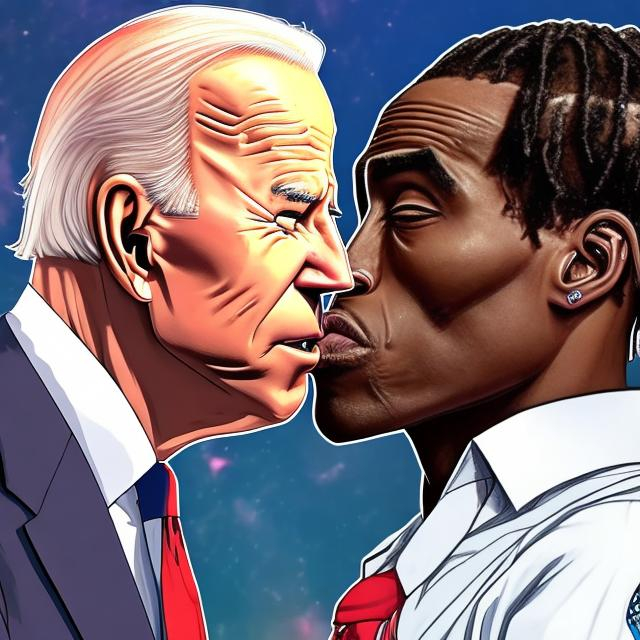 Prompt: joe biden kissing travis scott anime
