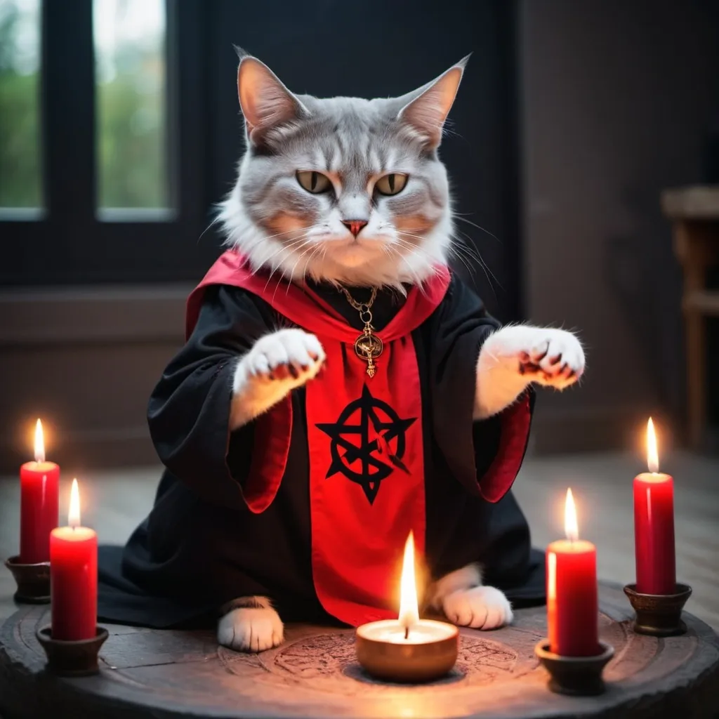 Prompt: mage cat doing satanic ritual