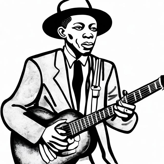 Prompt: Create a line drawing of iconic blues man Robert Johnson
