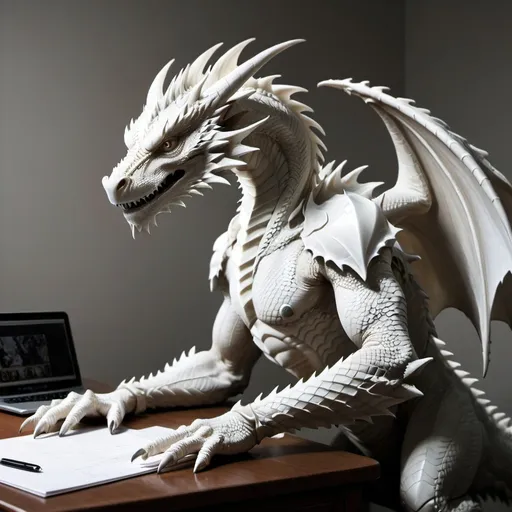 Prompt: A desk shadow and white dragon