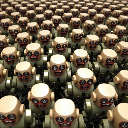 Prompt: an army of power sockets with arms and legs, armed with microphones, ready to attack