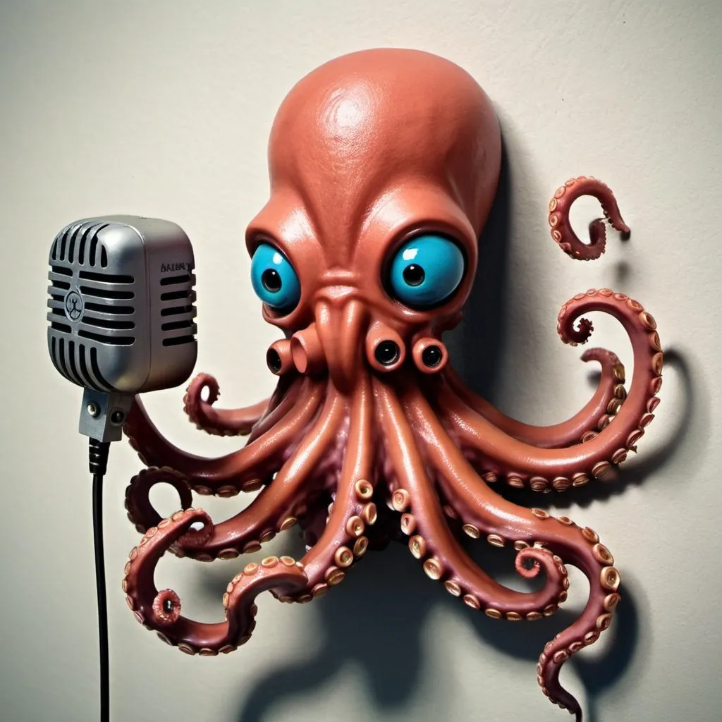 Prompt: Octopus Daemon with Microphone tentacles and a Wall-Plug Head