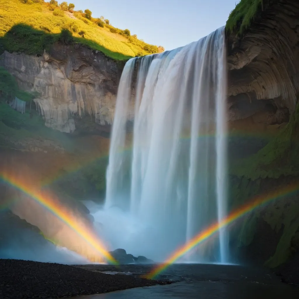 Rainbow colored Waterfall, light out,