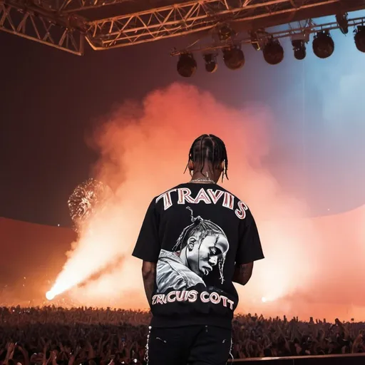 Prompt: create an image of Travis Scott on stage at his concert in the circus Maximus in Rome