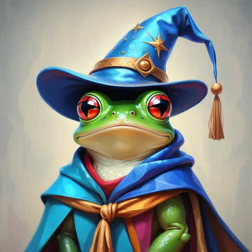 Prompt: Frog wearing a wizard hat, Picasso style,