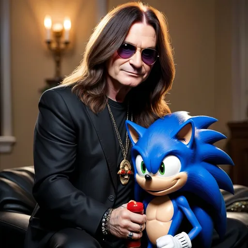 Prompt: Ozzy Osborne with Sonic the hedgehog
