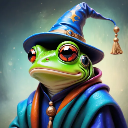 Prompt: Frog wearing a wizard hat, Picasso style,