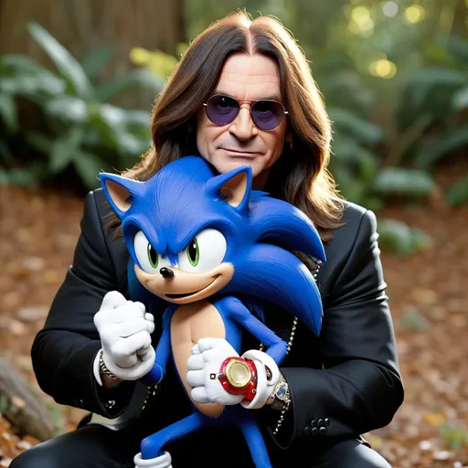 Prompt: Ozzy Osborne with Sonic the hedgehog
