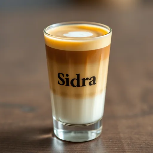 Prompt: A coffee glass with the name of brand sidra