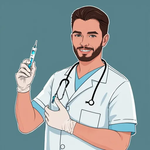 Prompt: male nurse holding a syringe vector art
