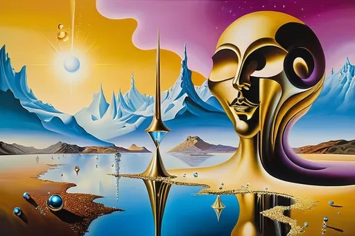 Prompt: past and future, fantasy, sparkles, surrealism Salvador Dali matte background melting oil on canvas