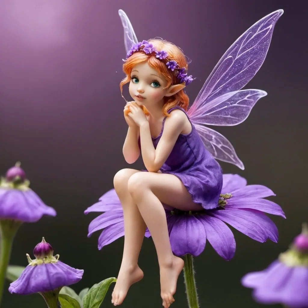 Prompt: A fairy on a purple flower
