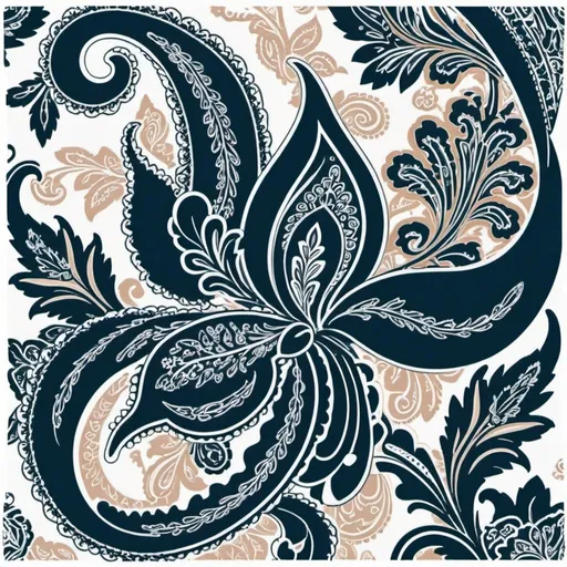 Prompt: a seamless intricate paisley and floral pattern for fabric design. sophisticated and elegant. use 6 colors. pattern is to be used on a rectangular scarf 35cm x 200 cm