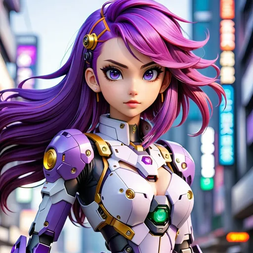 Prompt: (Anime mech  girl with purple hair, full body shot), 