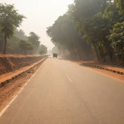 Prompt: a hot road  in india under the hot sun 
