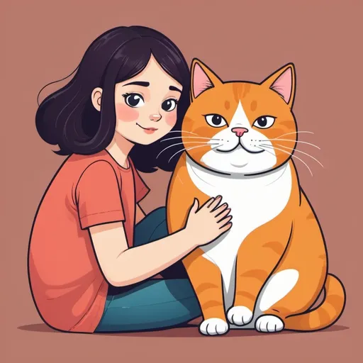 Prompt: vector 2d illustrator girl play with fat cat