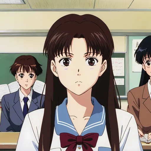 Prompt: 1990s anime screencap, a school girl, anime scenes on filmed 