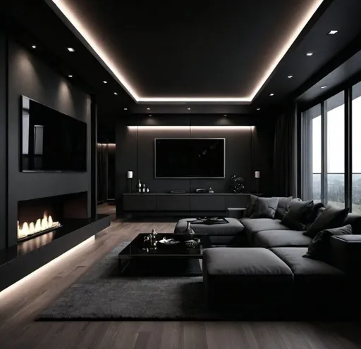 Prompt: Dark luxury house interior design 