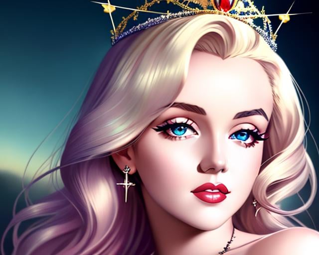 Prompt: portrait of {Marilyn Monroe} with {crown of thorns} placed on her head, smooth soft skin, big dreamy eyes, beautiful intricate colored hair, symmetrical, anime wide eyes, soft lighting, detailed face, concept art, digital painting, looking into camera, crucifixion