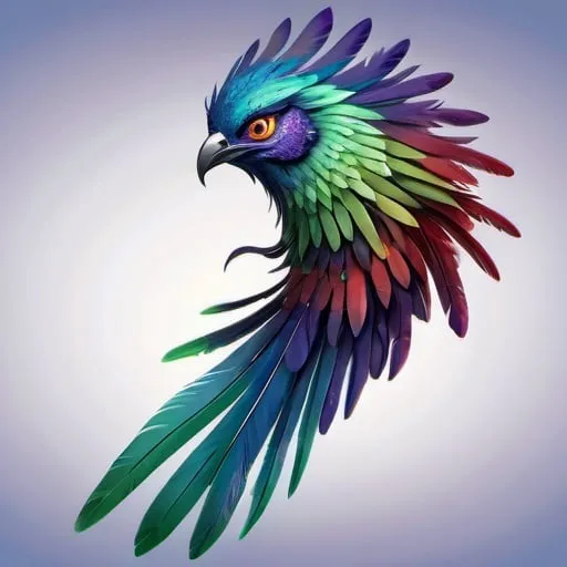 Prompt: Cool-toned digital illustration of a majestic blue phoenix, vibrant shades of blue, purple, and green feathers, long tail with deep blue hues and red-tipped feathers, slightly squinted eyes, detailed green feathers on the head, highres, ultra-detailed, digital art, fantasy, cool tones, mythical creature, detailed eyes, professional, atmospheric lighting