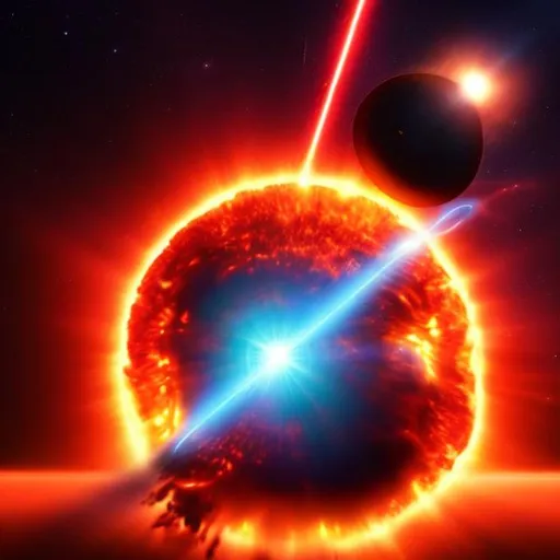 Prompt: Movie scene where a space ship is shooting lasers at a planet that is on fire