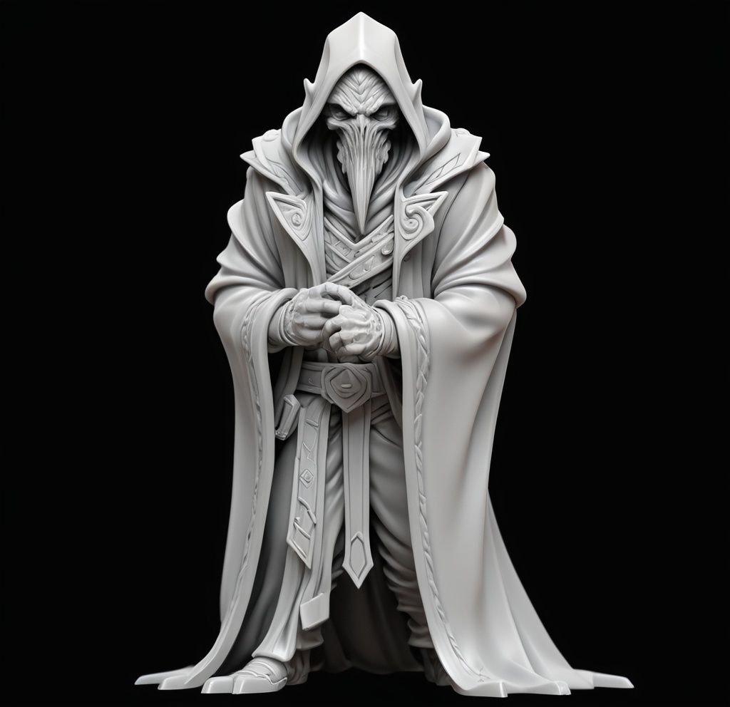 Prompt: 3D Printable Resin Miniature, detailed gaming character, dynamic pose, intricate features, solid gray resin, fantasy theme, ultra-detailed design, perfect for tabletop games, emphasizing textures and detailing, stylish contours, high-quality rendering, immersive atmosphere, captivating representation of gaming lore, suitable for advanced printing techniques.