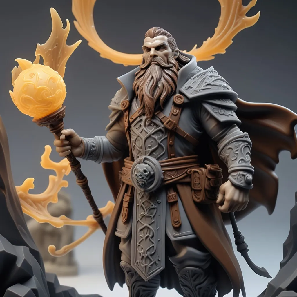 Prompt: 3D Printable Resin Miniature, detailed gaming character, dynamic pose, intricate features, solid gray resin, fantasy theme, ultra-detailed design, perfect for tabletop games, emphasizing textures and detailing, stylish contours, high-quality rendering, immersive atmosphere, captivating representation of gaming lore, suitable for advanced printing techniques.