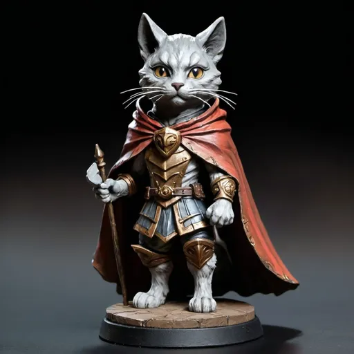 Prompt: a statue of a cat wearing a cape and a cape on its head, with a black background,, Altichiero, sots art, gloomhaven, a character portrait