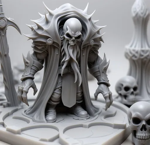 Prompt: 3D Printable Resin Miniature, detailed gaming character, dynamic pose, intricate features, solid gray resin, fantasy theme, ultra-detailed design, perfect for tabletop games, emphasizing textures and detailing, stylish contours, high-quality rendering, immersive atmosphere, captivating representation of gaming lore, suitable for advanced printing techniques.