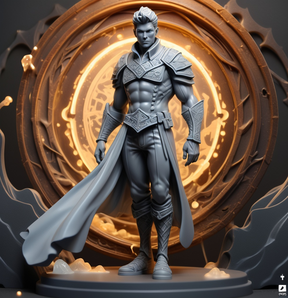 Prompt: 3D Printable Resin Miniature, detailed gaming character, dynamic pose, intricate features, solid gray resin, fantasy theme, ultra-detailed design, perfect for tabletop games, emphasizing textures and detailing, stylish contours, high-quality rendering, immersive atmosphere, captivating representation of gaming lore, suitable for advanced printing techniques.