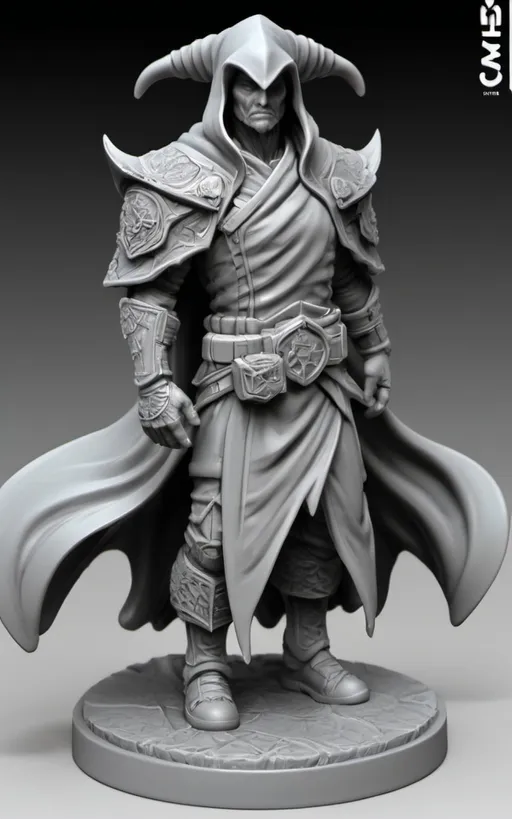 Prompt: (3D Printable Resin Miniature), detailed gaming character, dynamic pose, intricate features, gray resin, fantasy theme, ultra-detailed design, perfect for tabletop games, emphasizing textures and detailing, stylish contours, high-quality rendering, immersive atmosphere, captivating representation of gaming lore, suitable for advanced printing techniques.