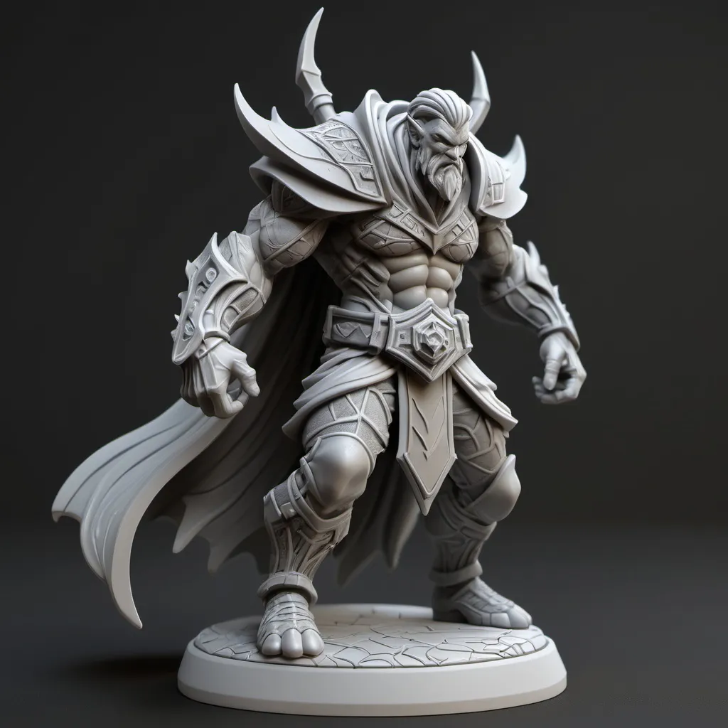 Prompt: 3D Printable Resin Miniature, detailed gaming character, dynamic pose, intricate features, solid gray resin, fantasy theme, ultra-detailed design, perfect for tabletop games, emphasizing textures and detailing, stylish contours, high-quality rendering, immersive atmosphere, captivating representation of gaming lore, suitable for advanced printing techniques.