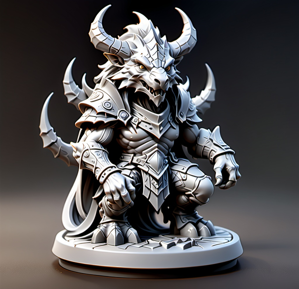 Prompt: 3D Printable Resin Miniature, detailed gaming piece, dynamic design, intricate features, solid gray resin, fantasy theme, ultra-detailed design, perfect for tabletop games, emphasizing textures and detailing, stylish contours, high-quality rendering, immersive atmosphere, captivating representation of gaming lore, suitable for advanced printing techniques.