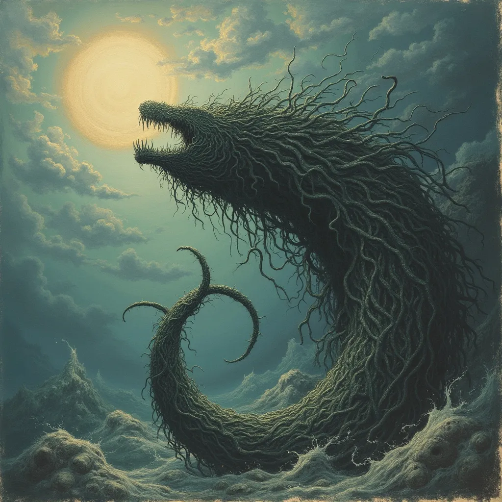 Prompt: In fleshy tendrils and oily reaching coils - it comes for you

One voice – the Maw - 

(Verse 0 – In the time before)
From the abyss, we arise in tide,
Our tendrils reaching, mouths stretched wide.
No shore unclaimed, no sky left free,
That world now drowns ‘neath the will of the sea.
