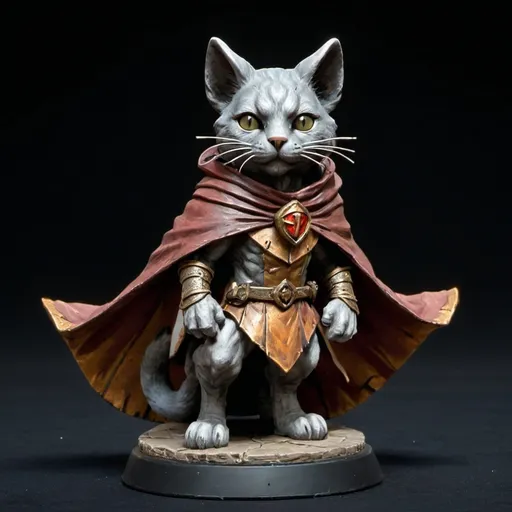 Prompt: a statue of a cat wearing a cape and a cape on its head, with a black background,, Altichiero, sots art, gloomhaven, a character portrait