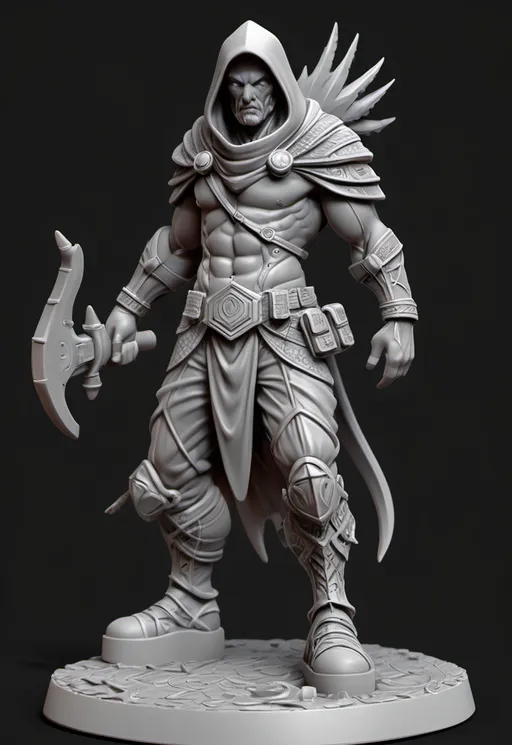 Prompt: (3D Printable Resin Miniature), detailed gaming character, dynamic pose, intricate features, gray resin, fantasy theme, ultra-detailed design, perfect for tabletop games, emphasizing textures and detailing, stylish contours, high-quality rendering, immersive atmosphere, captivating representation of gaming lore, suitable for advanced printing techniques.