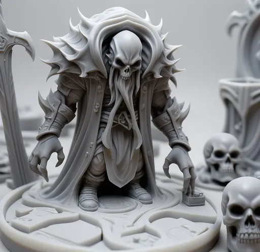 Prompt: 3D Printable Resin Miniature, detailed gaming character, dynamic pose, intricate features, solid gray resin, fantasy theme, ultra-detailed design, perfect for tabletop games, emphasizing textures and detailing, stylish contours, high-quality rendering, immersive atmosphere, captivating representation of gaming lore, suitable for advanced printing techniques.