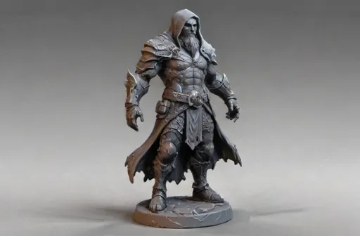 Prompt: (3D Printable Resin Miniature), detailed gaming character, dynamic pose, intricate features, gray resin, fantasy theme, ultra-detailed design, perfect for tabletop games, emphasizing textures and detailing, stylish contours, high-quality rendering, immersive atmosphere, captivating representation of gaming lore, suitable for advanced printing techniques.