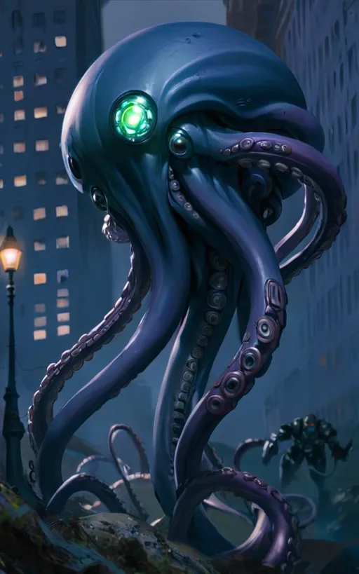 Prompt: tentacle cyborg invades earth