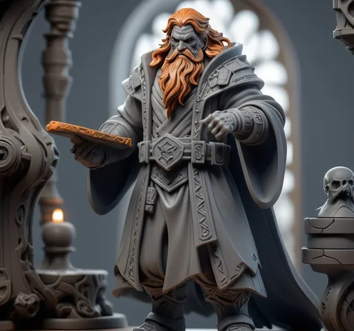 Prompt: 3D Printable Resin Miniature, detailed gaming character, dynamic pose, intricate features, solid gray resin, fantasy theme, ultra-detailed design, perfect for tabletop games, emphasizing textures and detailing, stylish contours, high-quality rendering, immersive atmosphere, captivating representation of gaming lore, suitable for advanced printing techniques.