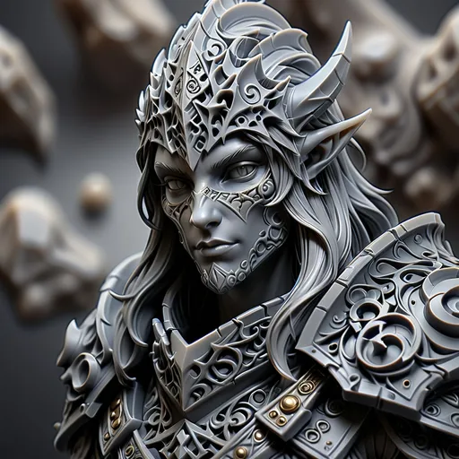 Prompt: 3D Printable Resin Miniature, detailed gaming piece, dynamic design, intricate features, solid gray resin, fantasy theme, ultra-detailed design, perfect for tabletop games, emphasizing textures and detailing, stylish contours, high-quality rendering, immersive atmosphere, captivating representation of gaming lore, suitable for advanced printing techniques.