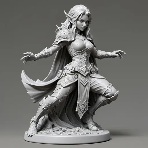 Prompt: 3D Printable Resin Miniature, detailed gaming piece, dynamic pose, intricate features, solid gray resin, fantasy theme, ultra-detailed design, perfect for tabletop games, emphasizing textures and detailing, stylish contours, high-quality rendering, immersive atmosphere, captivating representation of gaming lore, suitable for advanced printing techniques.