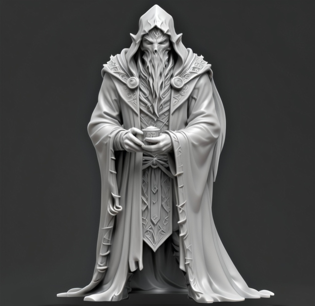 Prompt: 3D Printable Resin Miniature, detailed gaming piece, dynamic design, intricate features, solid gray resin, fantasy theme, ultra-detailed design, perfect for tabletop games, emphasizing textures and detailing, stylish contours, high-quality rendering, immersive atmosphere, captivating representation of gaming lore, suitable for advanced printing techniques.