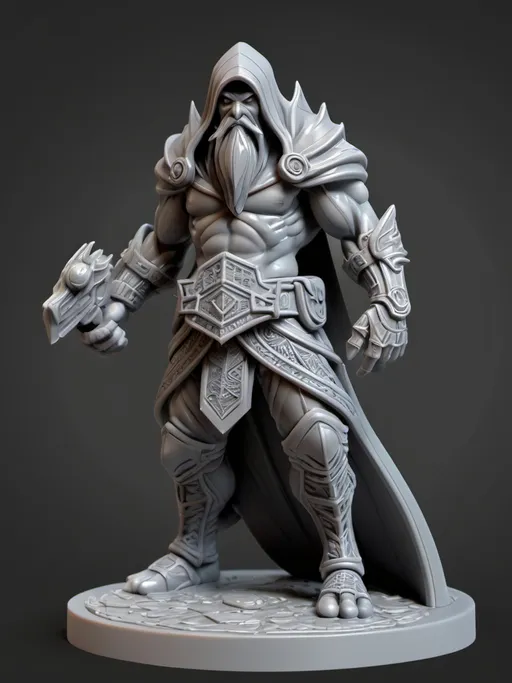 Prompt: (3D Printable Resin Miniature), detailed gaming character, dynamic pose, intricate features, gray resin, fantasy theme, ultra-detailed design, perfect for tabletop games, emphasizing textures and detailing, stylish contours, high-quality rendering, immersive atmosphere, captivating representation of gaming lore, suitable for advanced printing techniques.